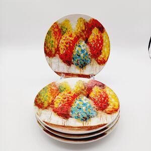 Pier 1 Imports Ironstone Fall Trees Impressionist Plate 8 3/4" Set of 4 Autumn